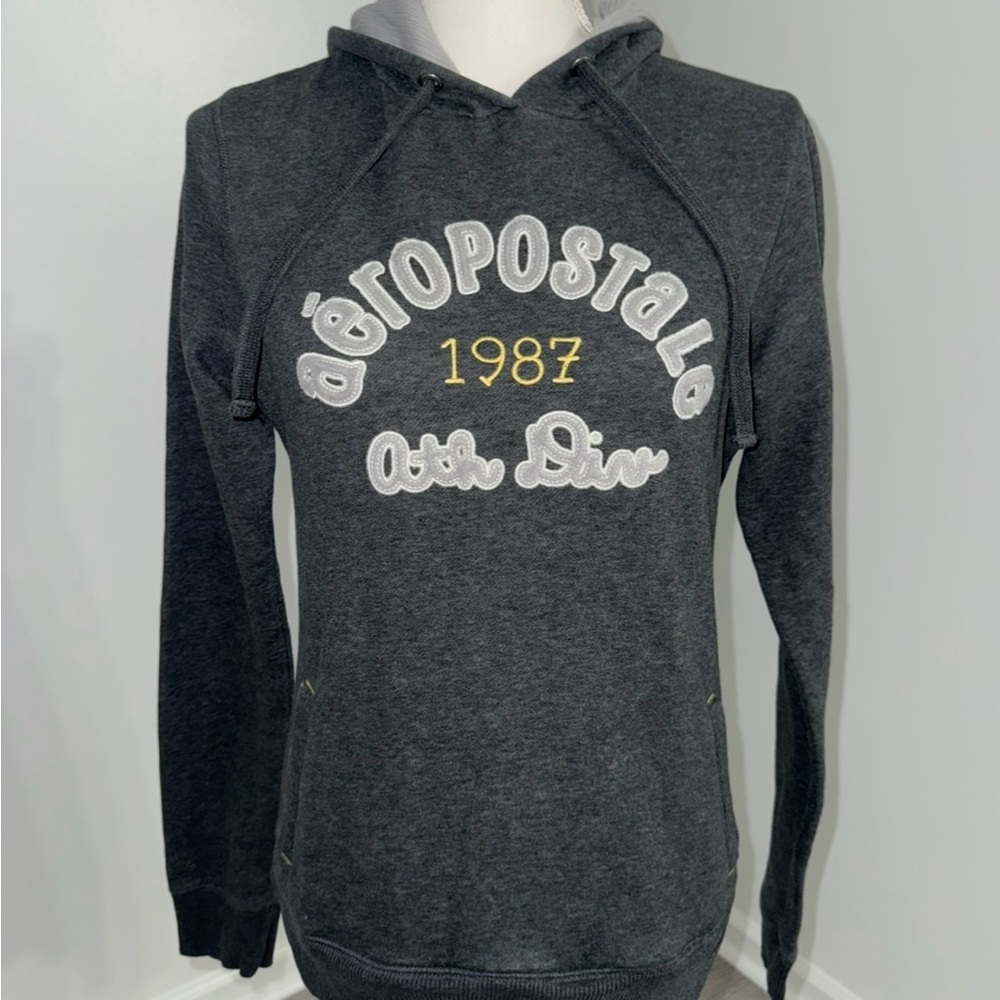 Aeropostale 1987‎ Hoodie Large Charcoal Gray Pullover Logo Sweatshirt Y2K 2000